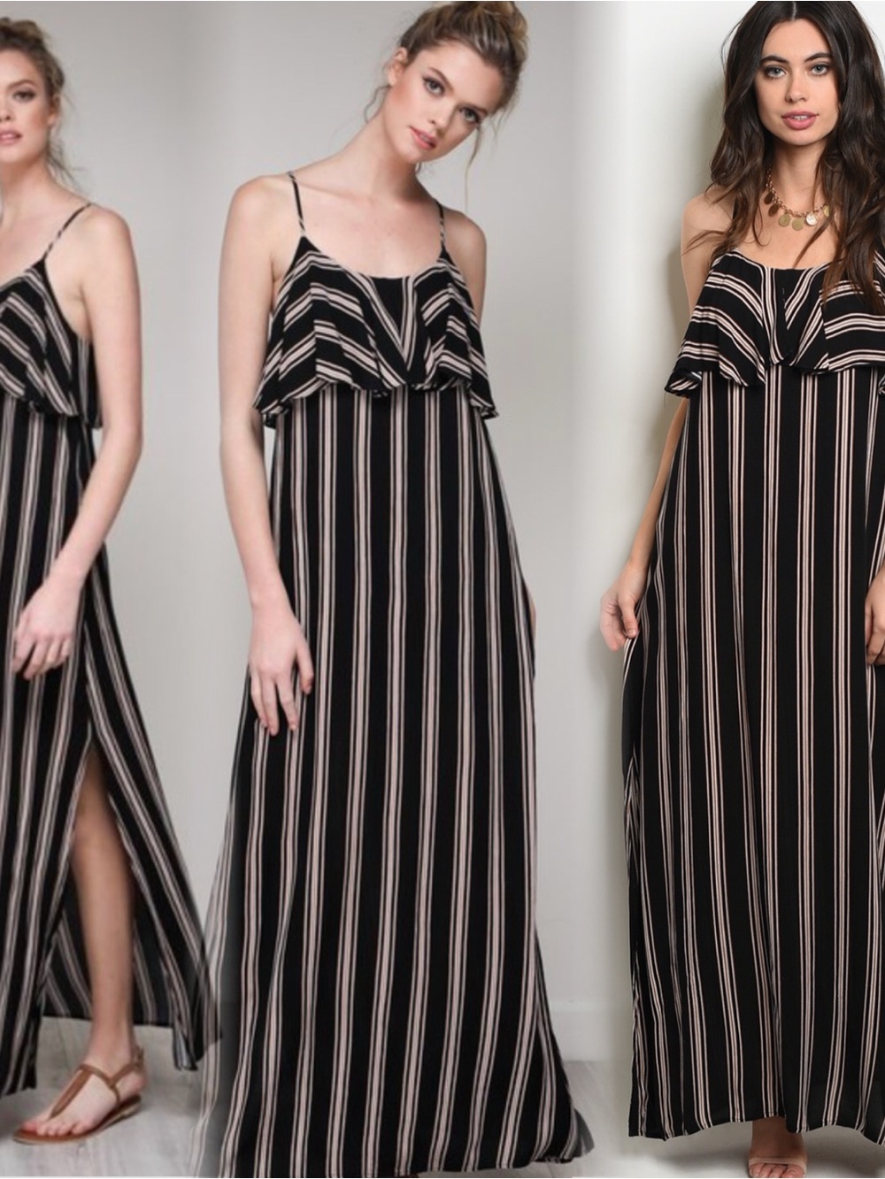 Mustard Seed Black and Cream Striped Midi Dress